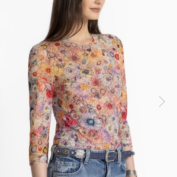 Johnny Was Natalie 3/4 Sleeve Mesh Tee in Sage Pink sz XS​​ - Picture 6 of 16